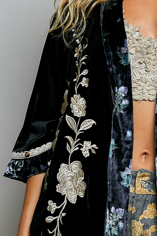 Celestine Embroidered Velvet Kimono