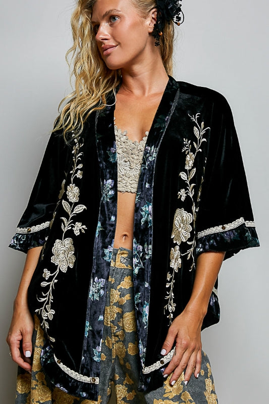 Celestine Embroidered Velvet Kimono
