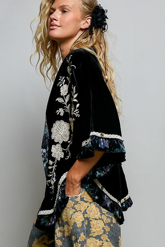 Celestine Embroidered Velvet Kimono