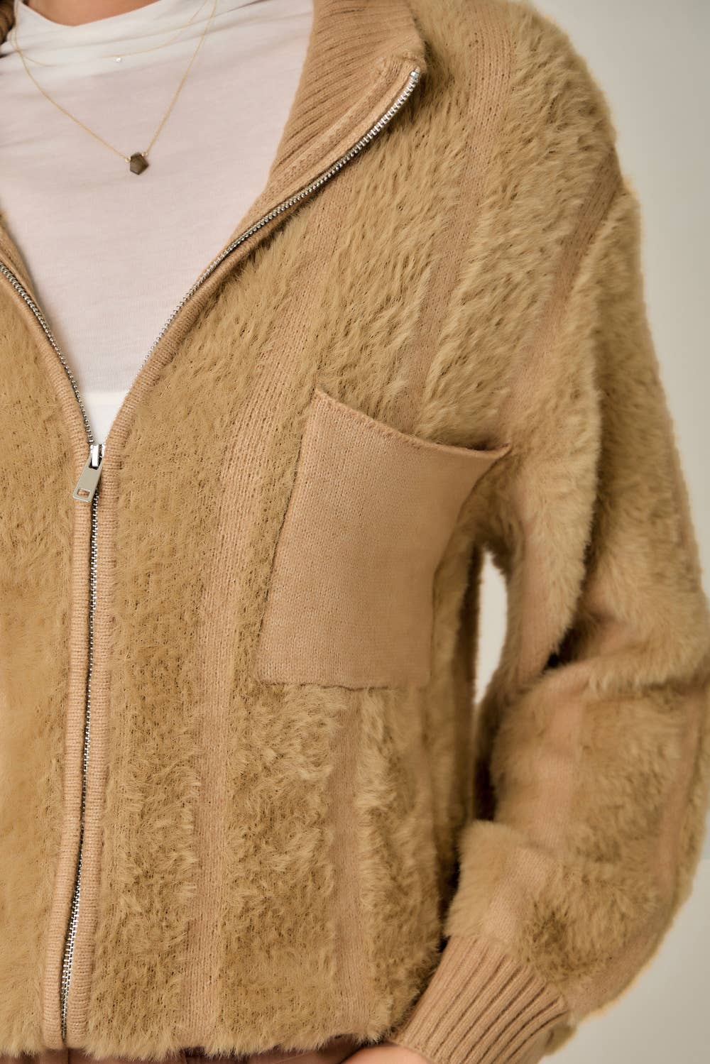 Fuzzy Zip-Up Sweater Jacket