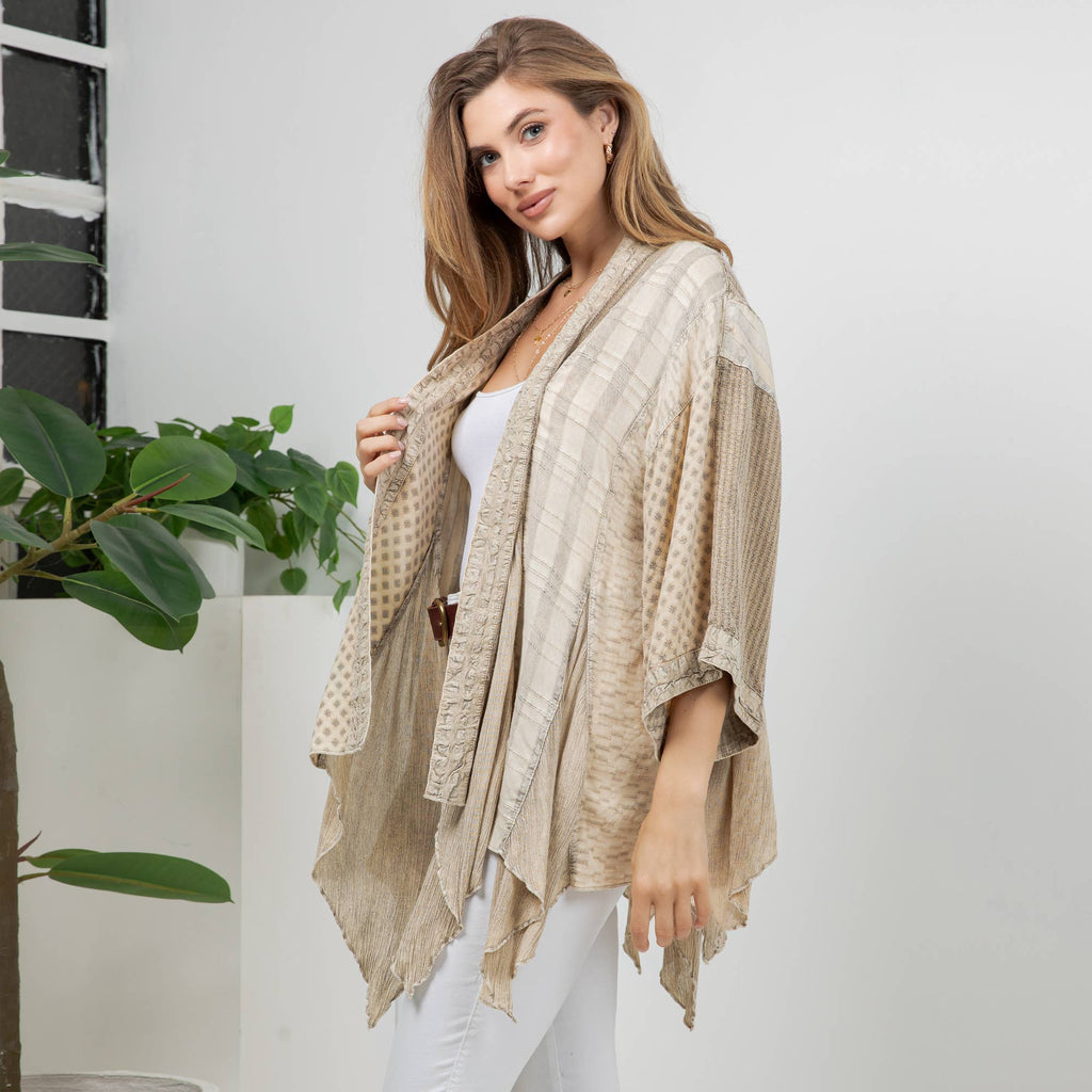 Boho Summer Lightweight Mixed Pattern Kimono Shrug Top