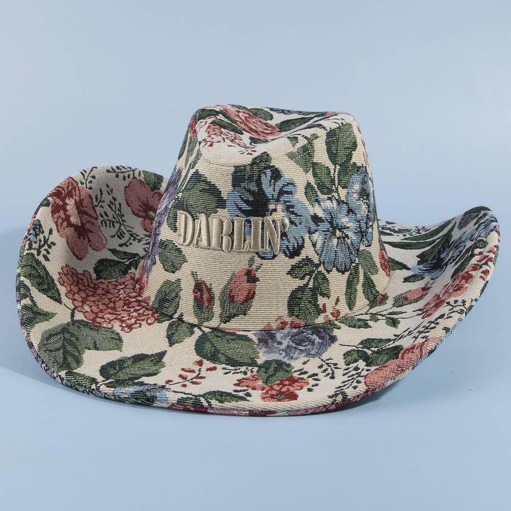 Darlin Embroidered Floral Tapestry Cowboy Hat