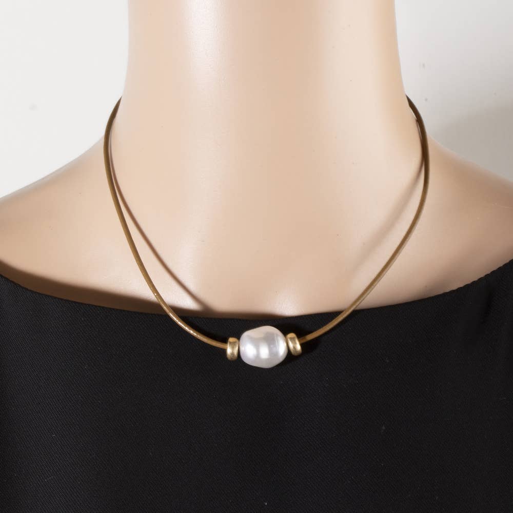 Leather Cord Baroque Pearl Station Necklace