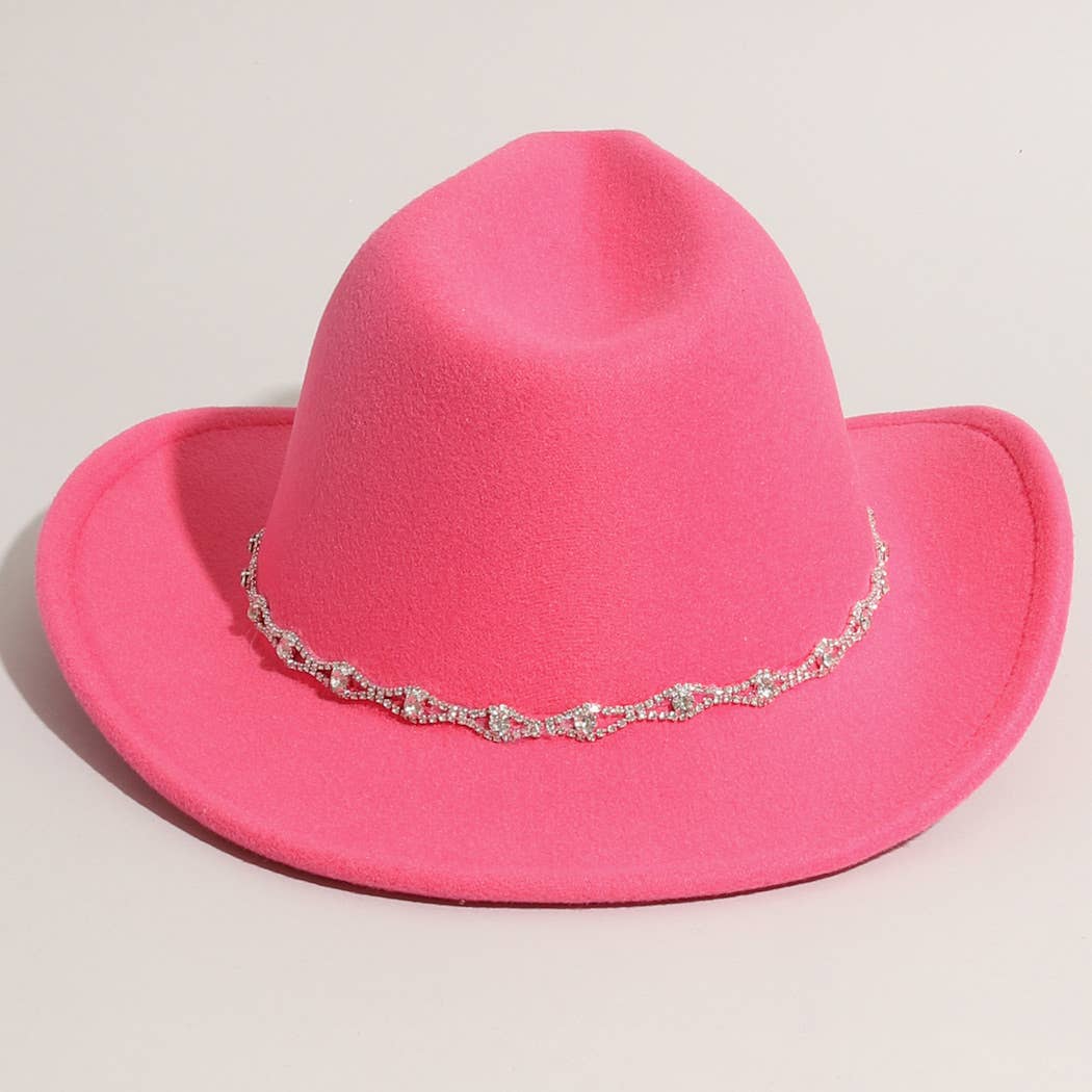Rhinestone Decorative Solid Color Cowboy Hat