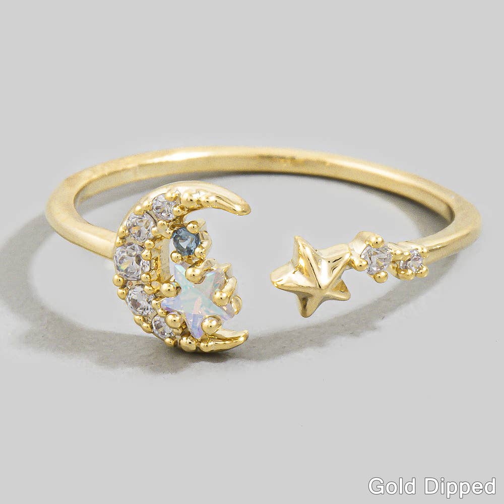 Cz Celestial Moon And Star Cluster Cuff Ring