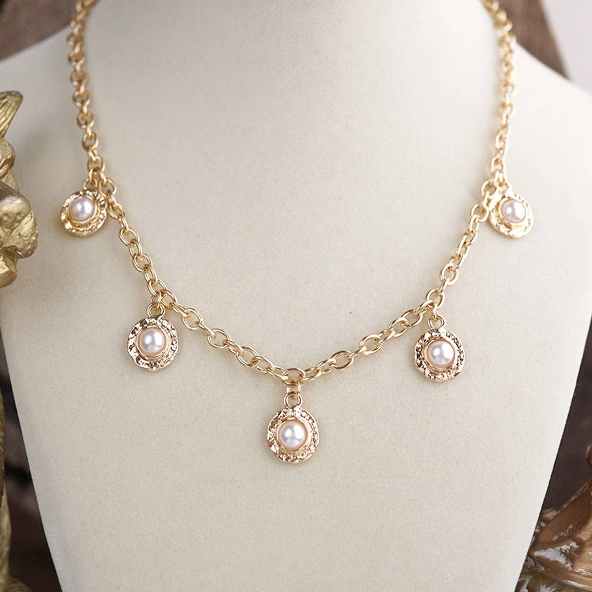 Cabochon Station Charm Necklace - Pearls Turquoise - Petite Glow