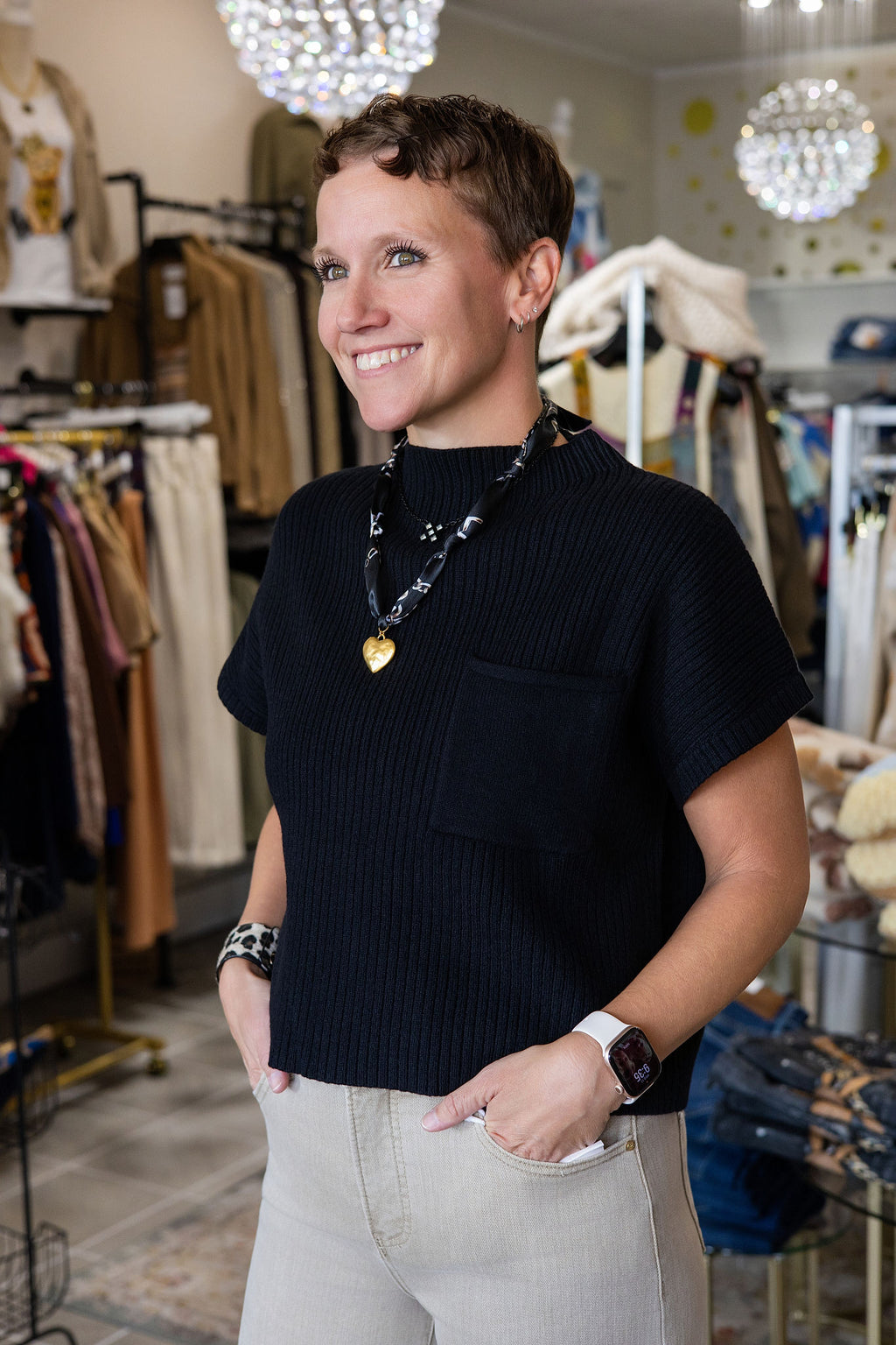 Tara Short Sleeve Mock Neck Knit Top