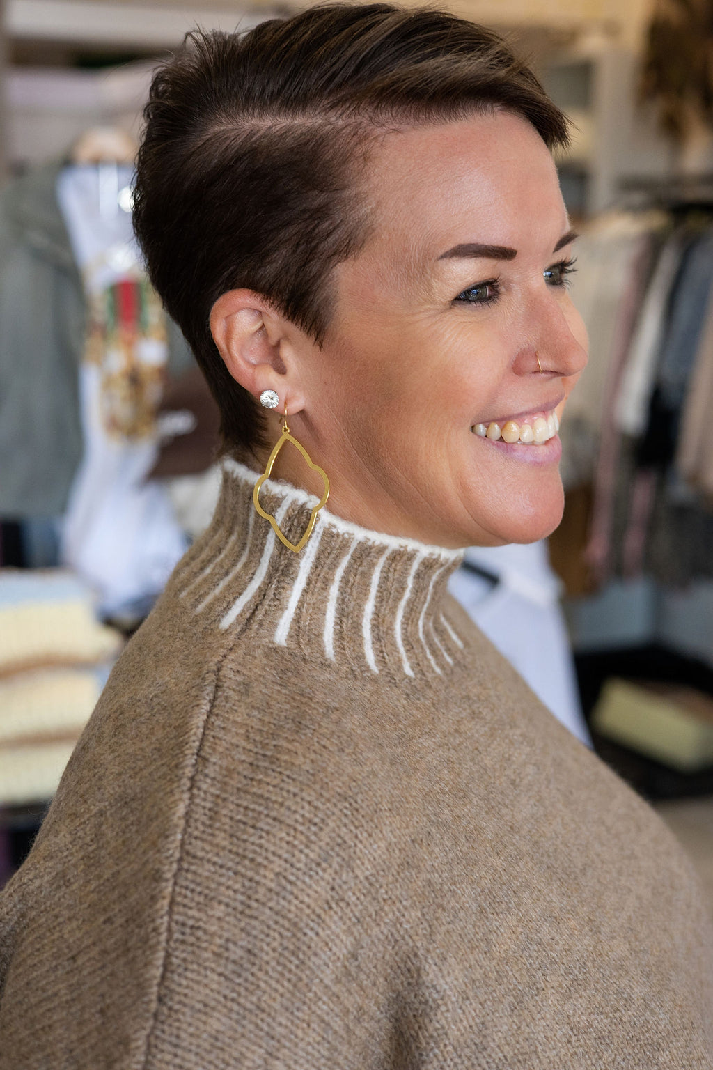 Daniela Classic Tan Sweater with Contrast Stitching