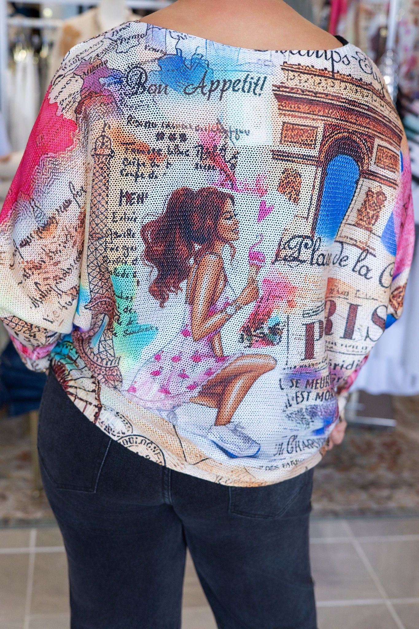 Paris Triomphe Round Neck Knit Printed Sweater