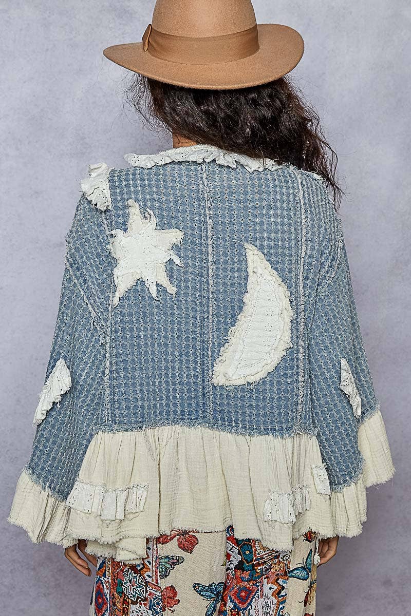3/4 Sleeve Star Denim Jacket