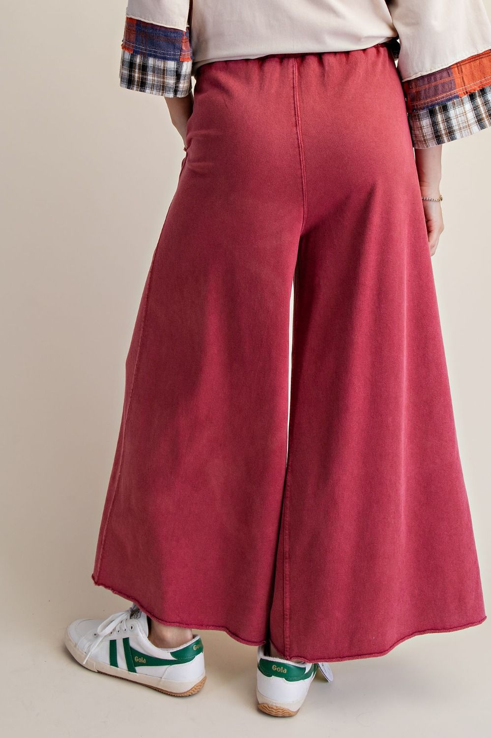 EASEL Washed Terry Wide Leg Pants