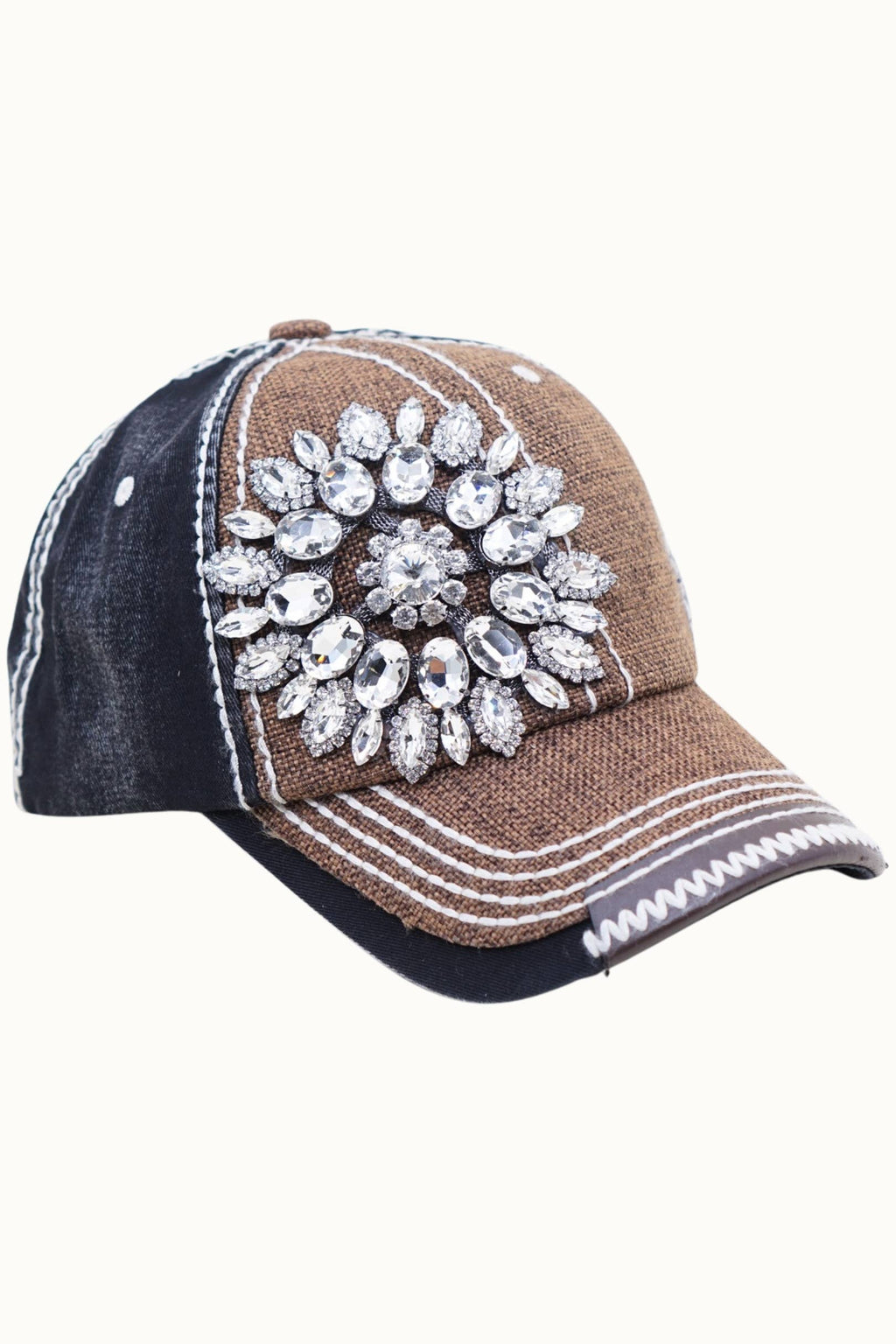 Sunflower Bejeweled Glitz Two-Toned Cap, Adjustable