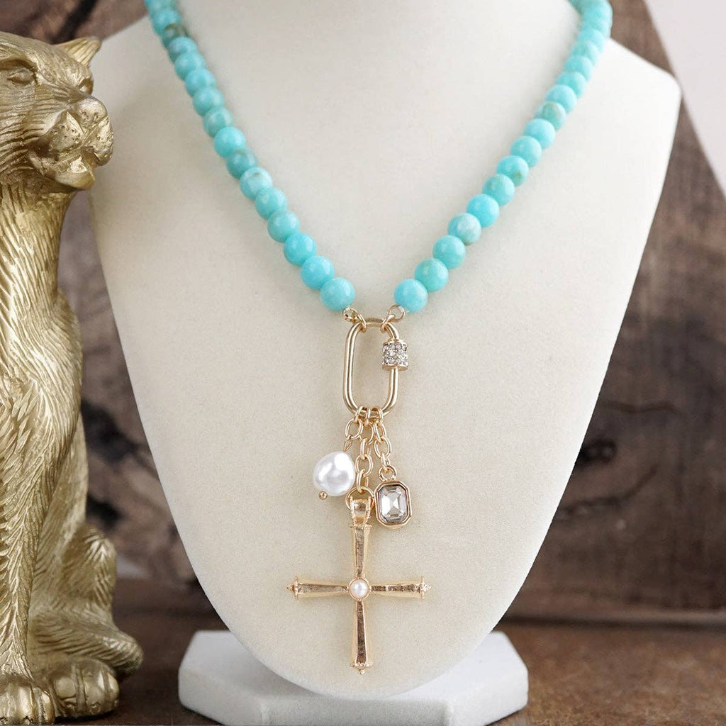 Radiant Faith – Beaded Cross Cluster Necklace