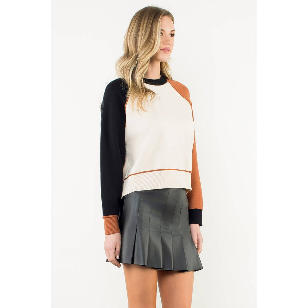 Solange Color Block Sweater - Classic Crew Neck Long Sleeve