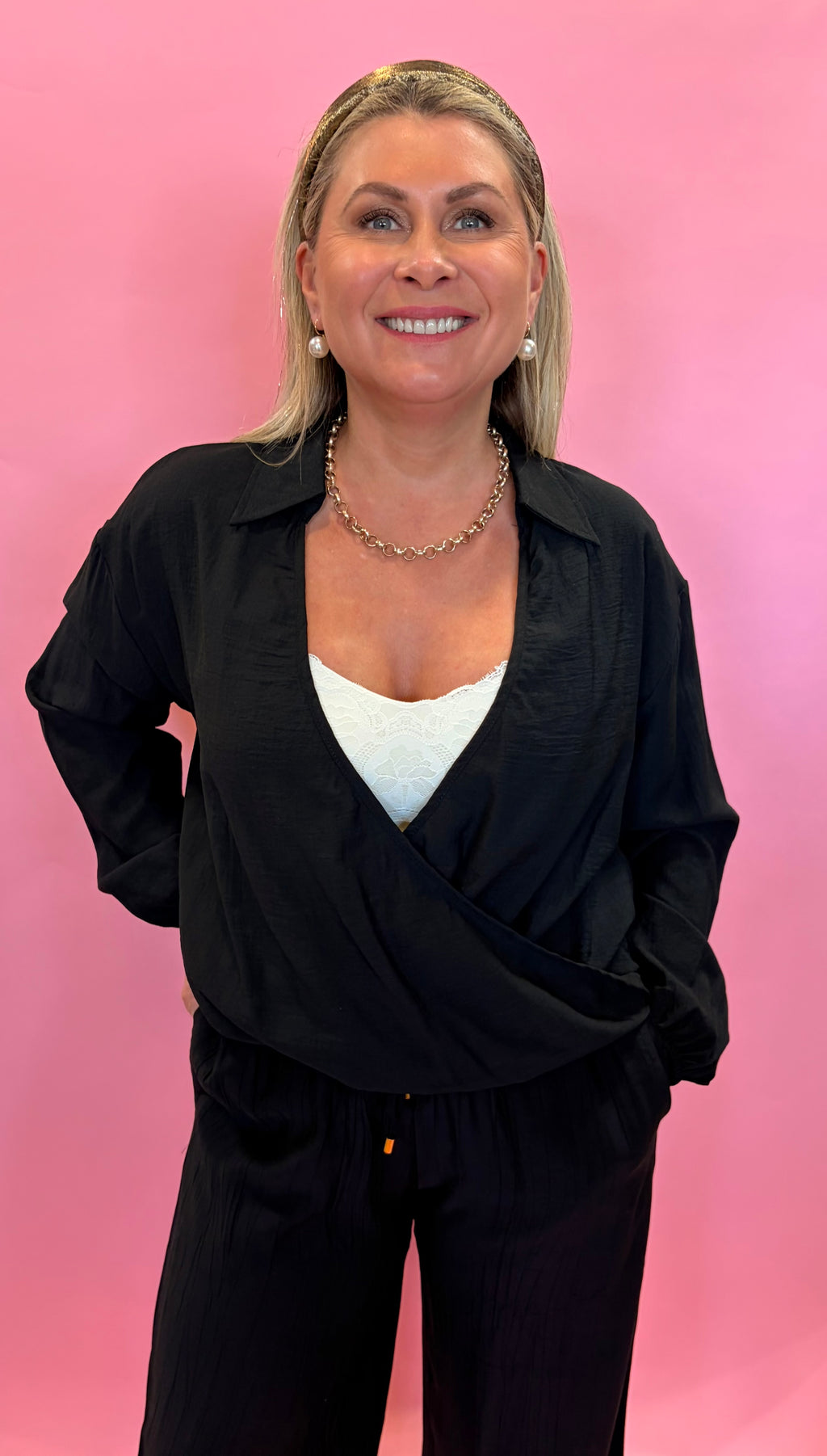 Brooke Black Wrap Top