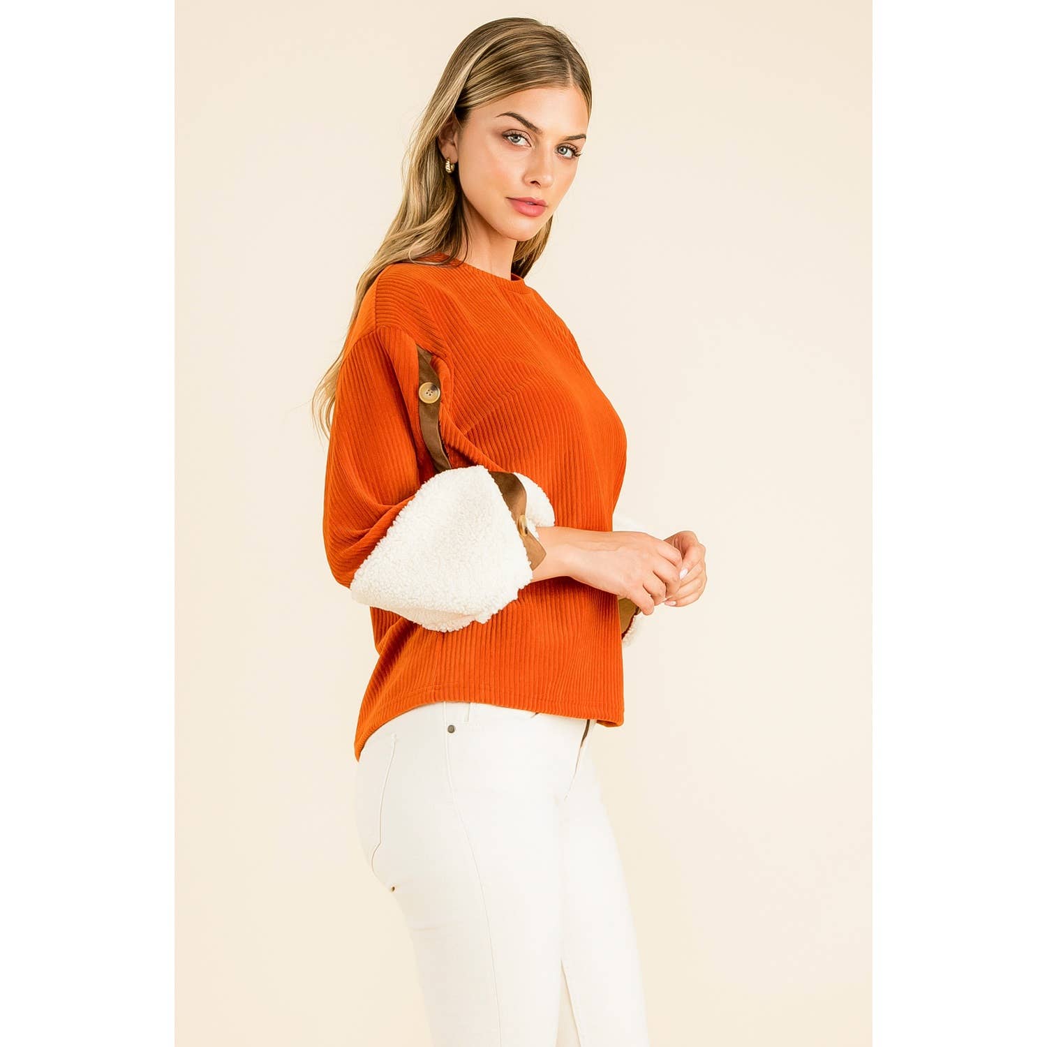 Valeria Velvet Sherpa Sleeve Top