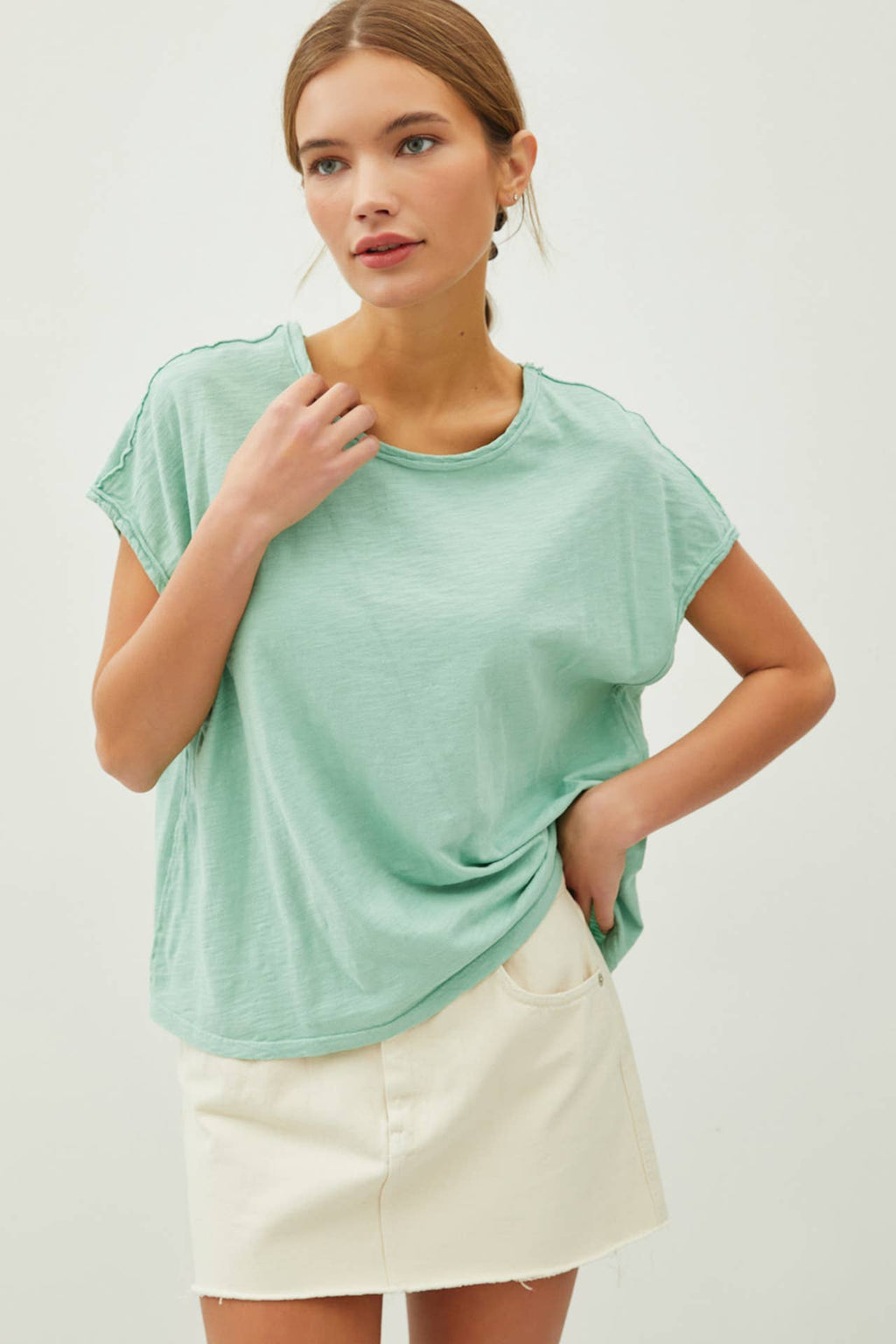 Cotton Cropped Cap Sleeve  Sleeve Tee