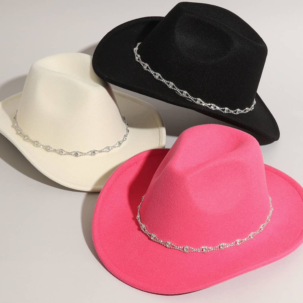 Rhinestone Decorative Solid Color Cowboy Hat