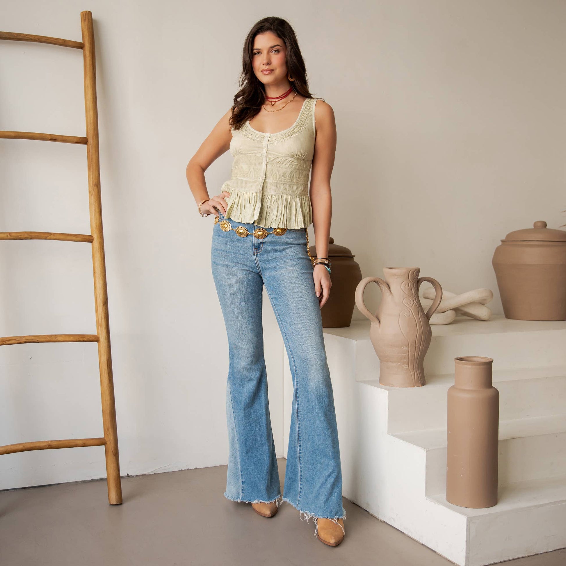 Boho Vintage-Style Embroidered Peplum Tank