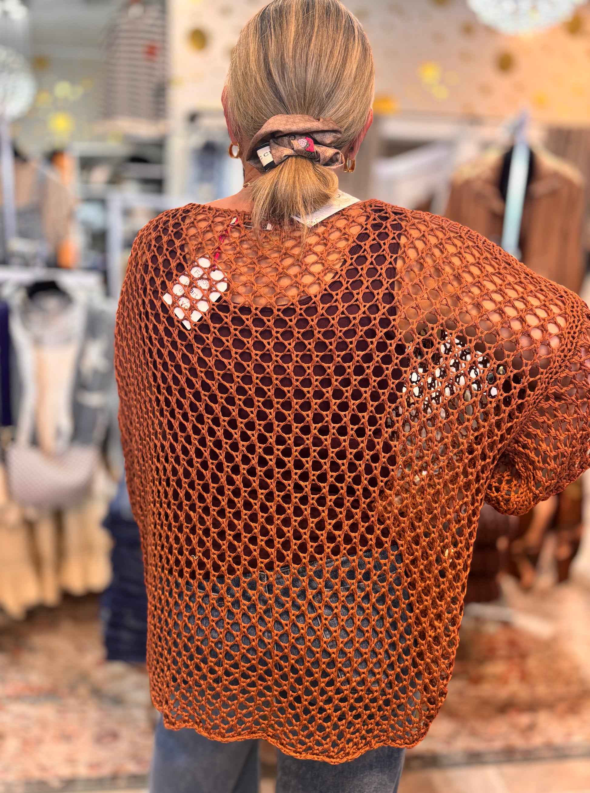 Best-Selling Crochet Top with Metallic Gold Star