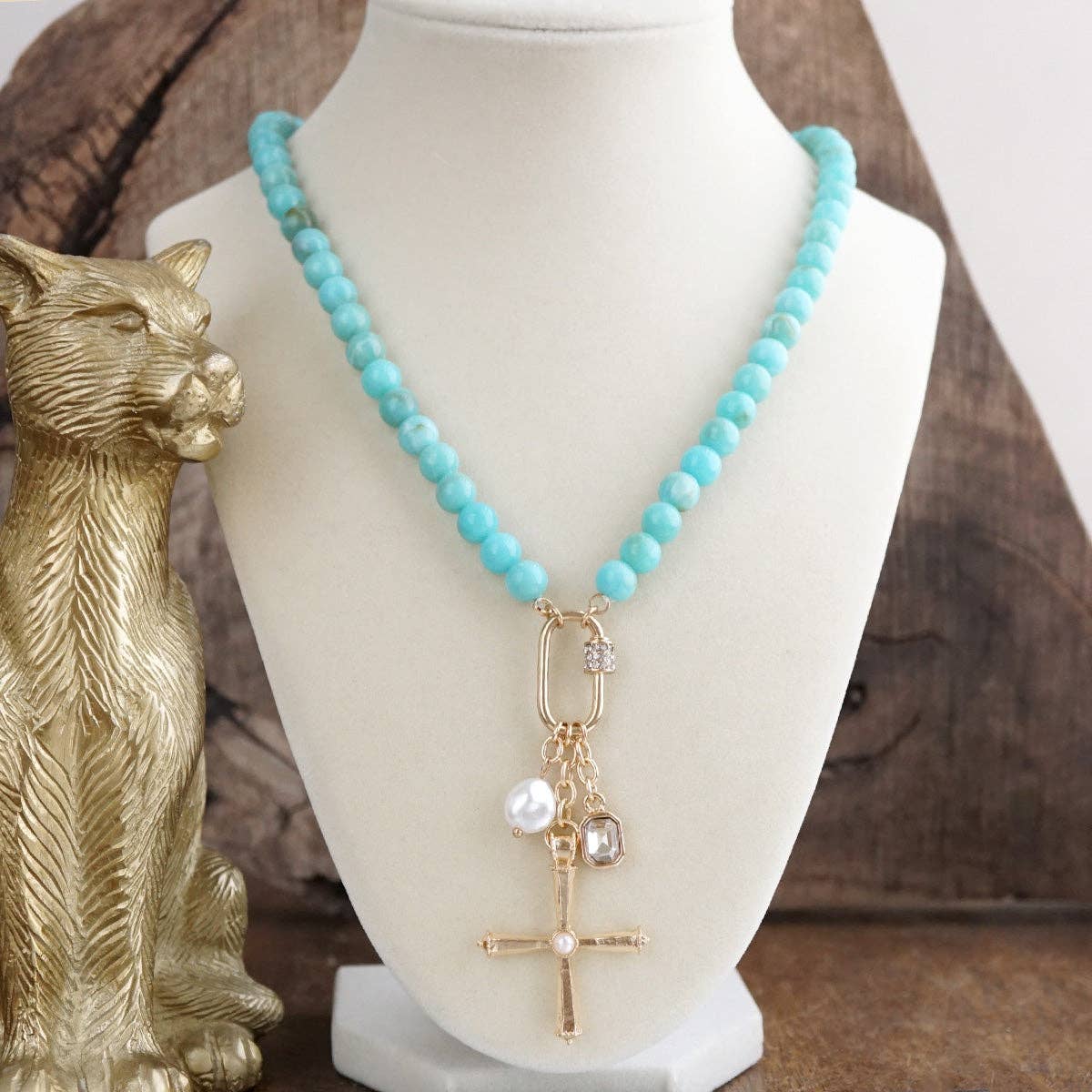 Radiant Faith – Beaded Cross Cluster Necklace