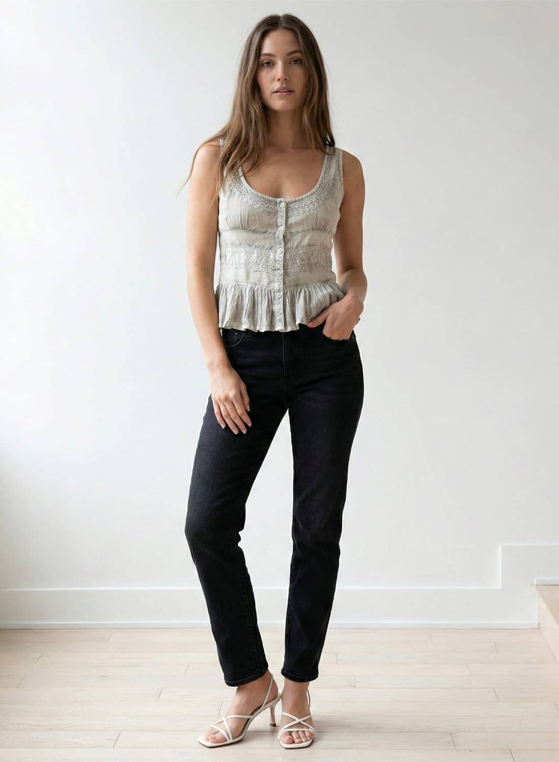 Boho Vintage-Style Embroidered Peplum Tank