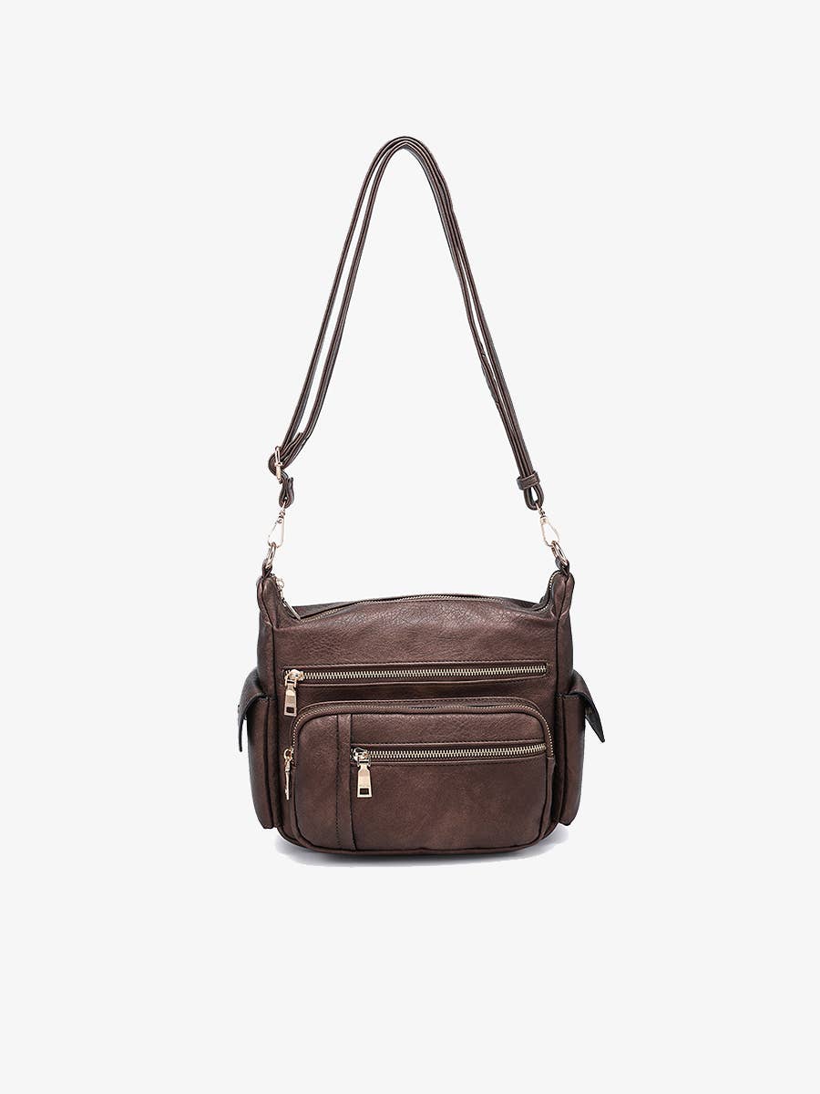 A stylish long shoulder bag with adjustable straps and multiple compartments for urban use.