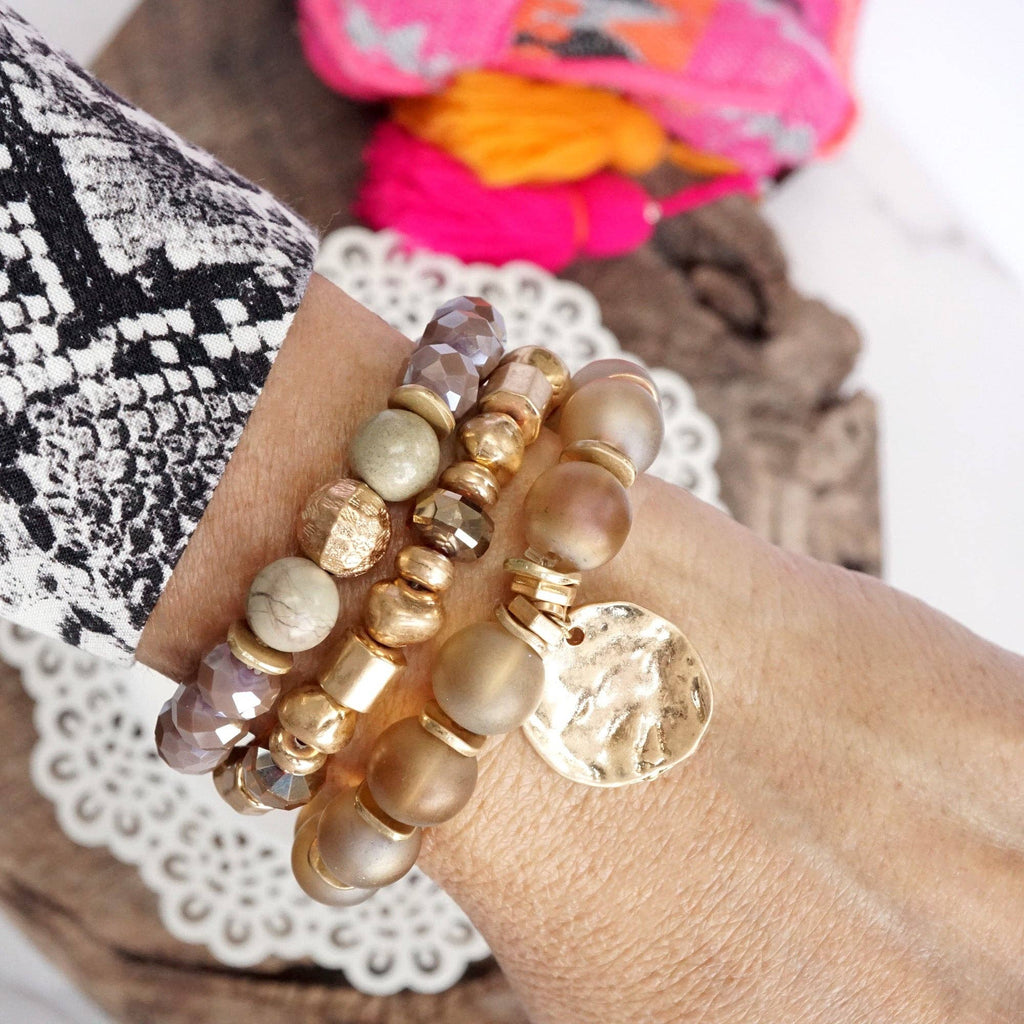 Desert Glow – Coin Charm Bracelet Stack in Rose Blush