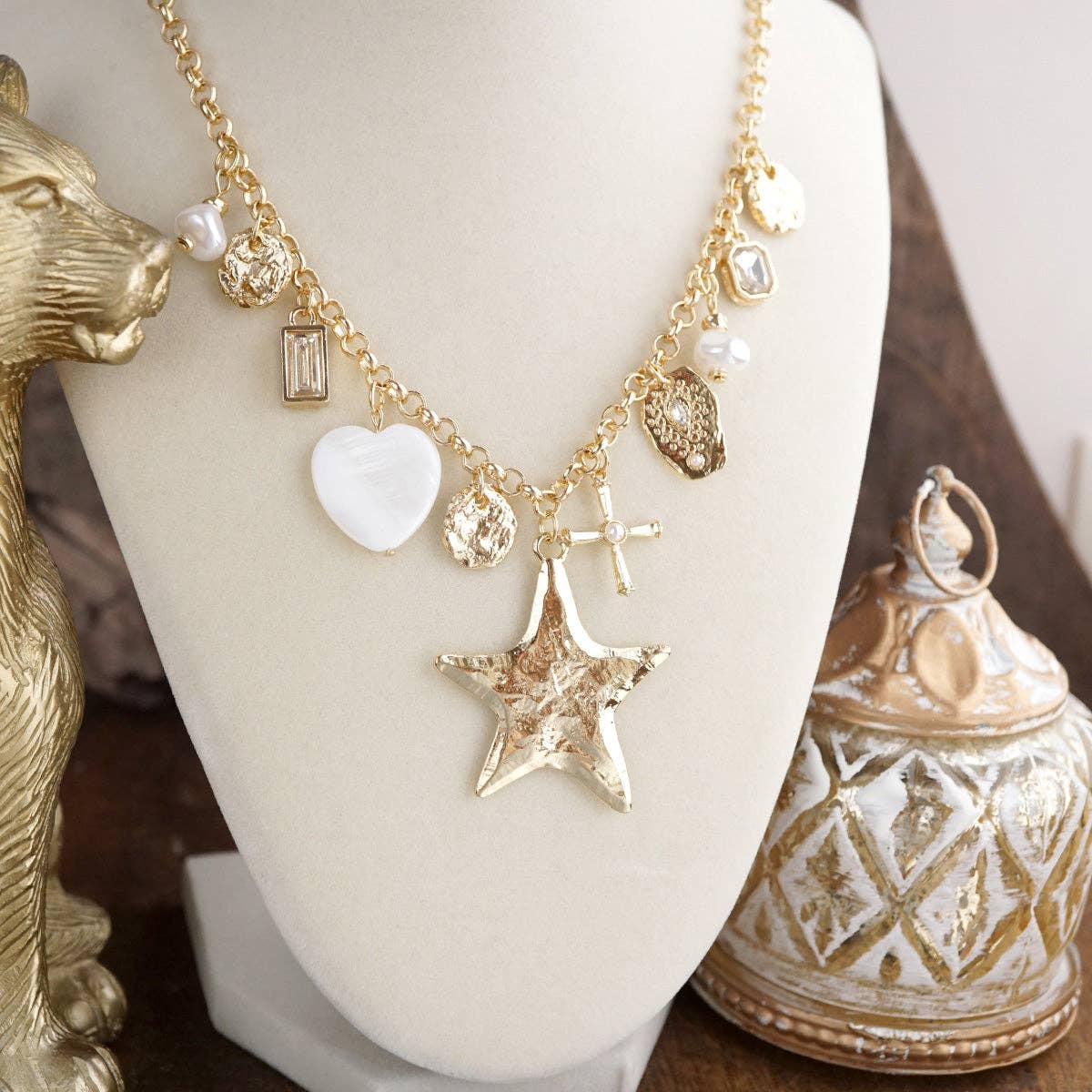 Golden Keepsake – Mixed Charm Star Necklace