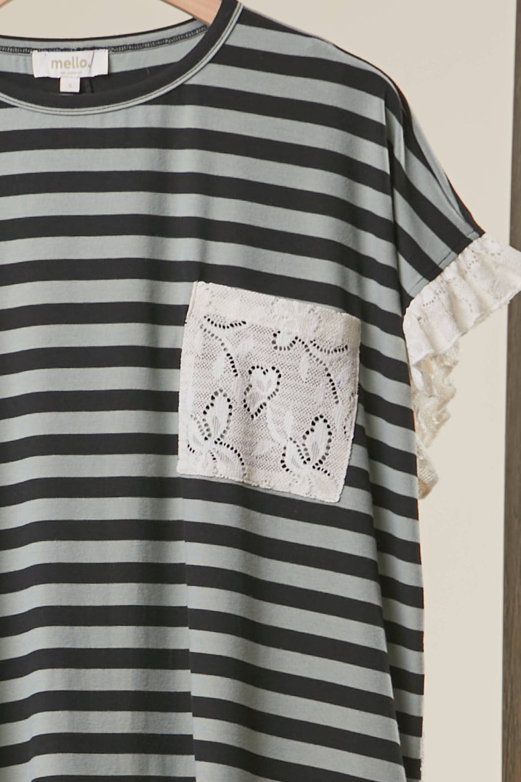 Striped Lace Trim Relaxed Top