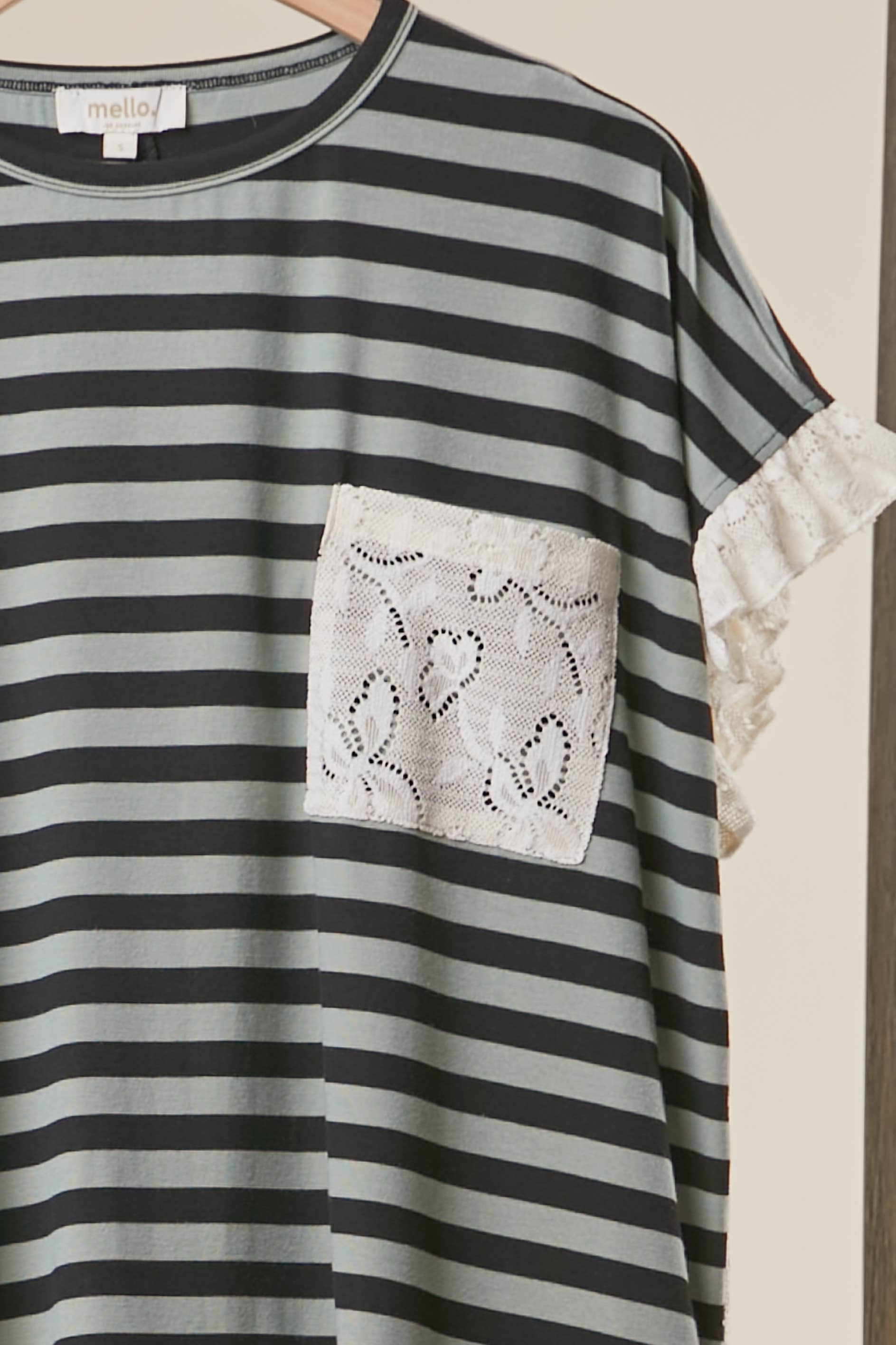 Striped Lace Trim Relaxed Top