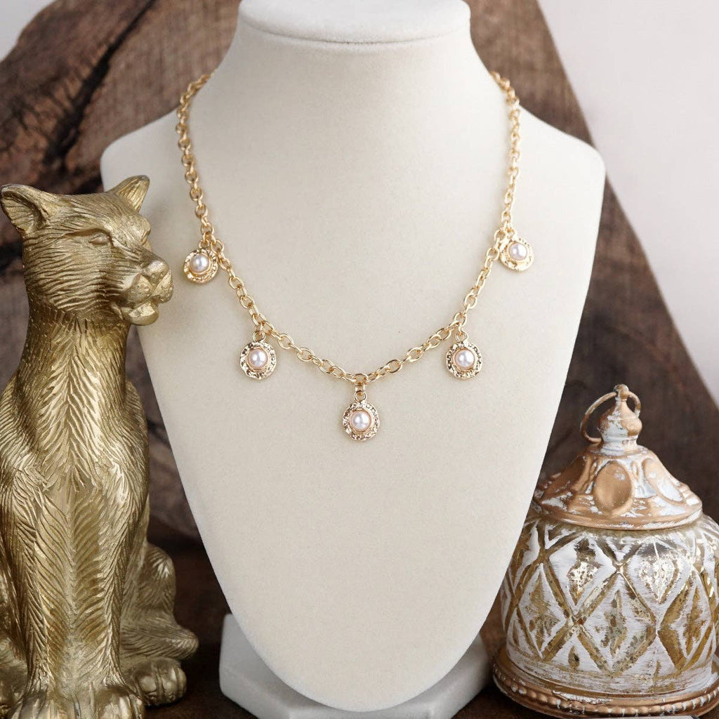 Cabochon Station Charm Necklace - Pearls Turquoise - Petite Glow