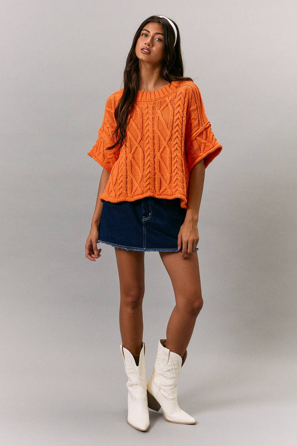 Round Neck Short Sleeve Sweater Top