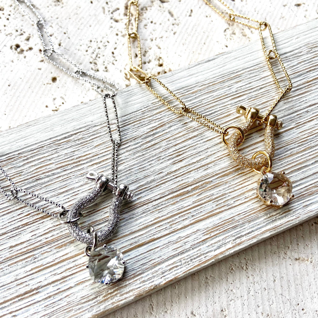 Stainless Steel Diamond Cut Chain with Micro Pave Carabiner