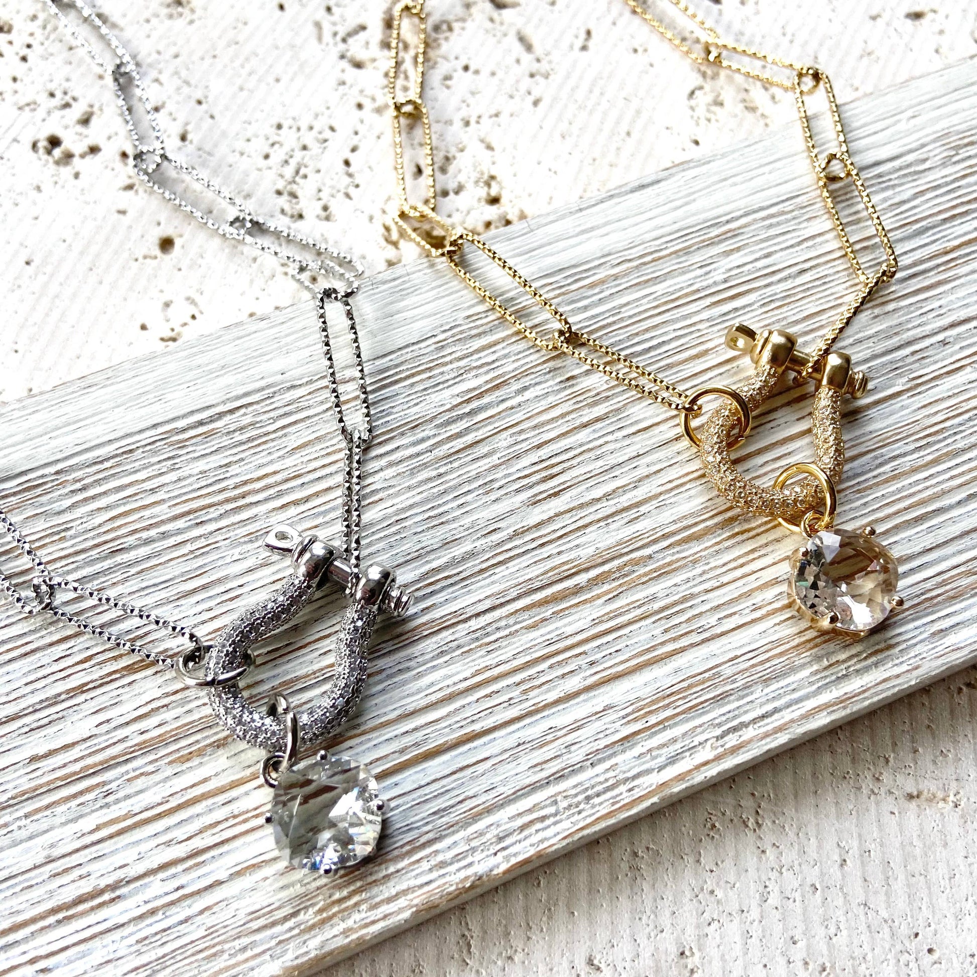 Stainless Steel Diamond Cut Chain with Micro Pave Carabiner