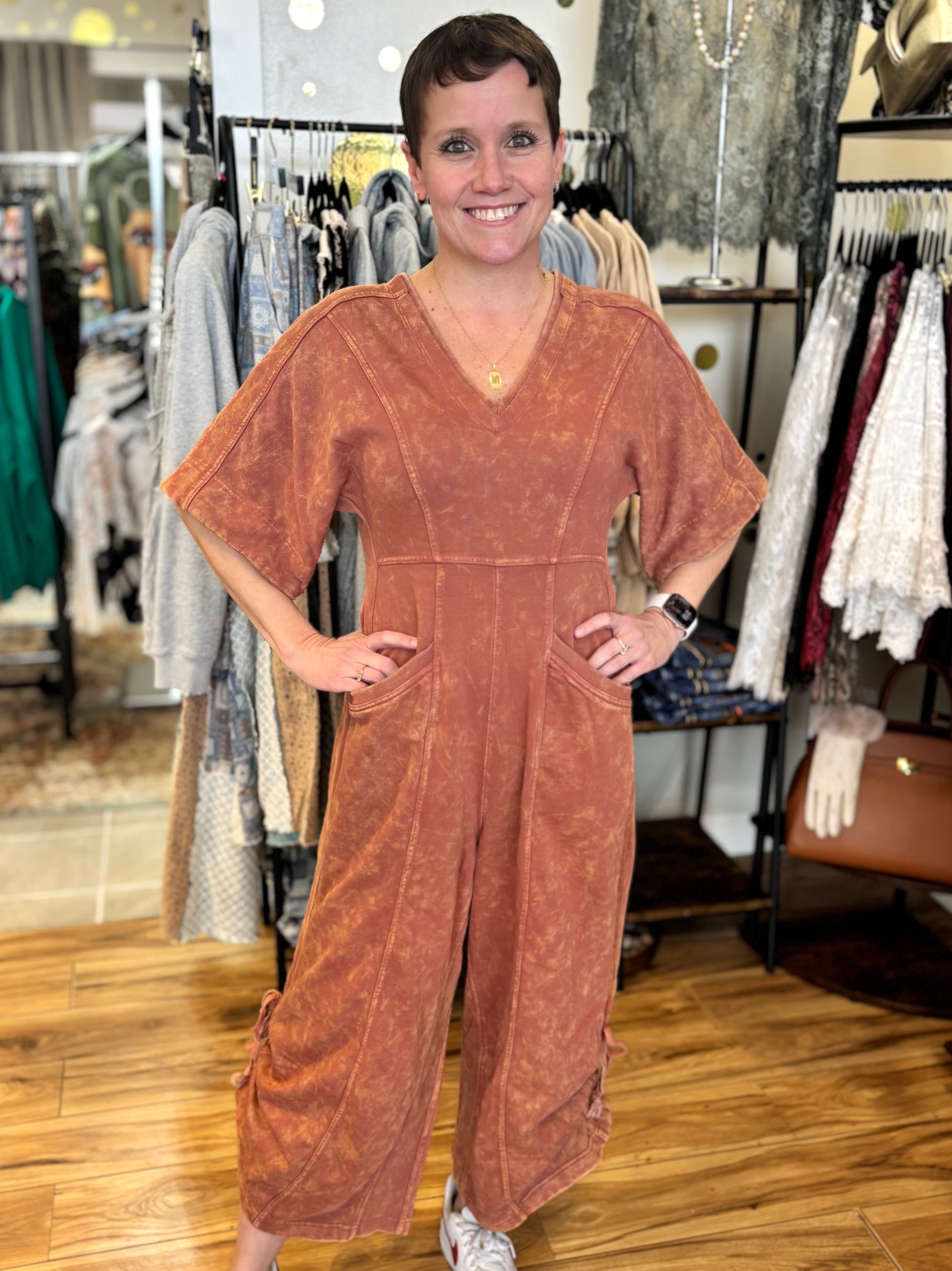 Sadie Rust Washed Wide Leg Jumpsuit