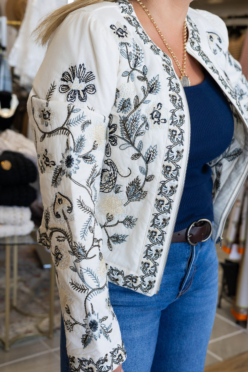 Miranda Floral Embroidered Zip-Up Jacket