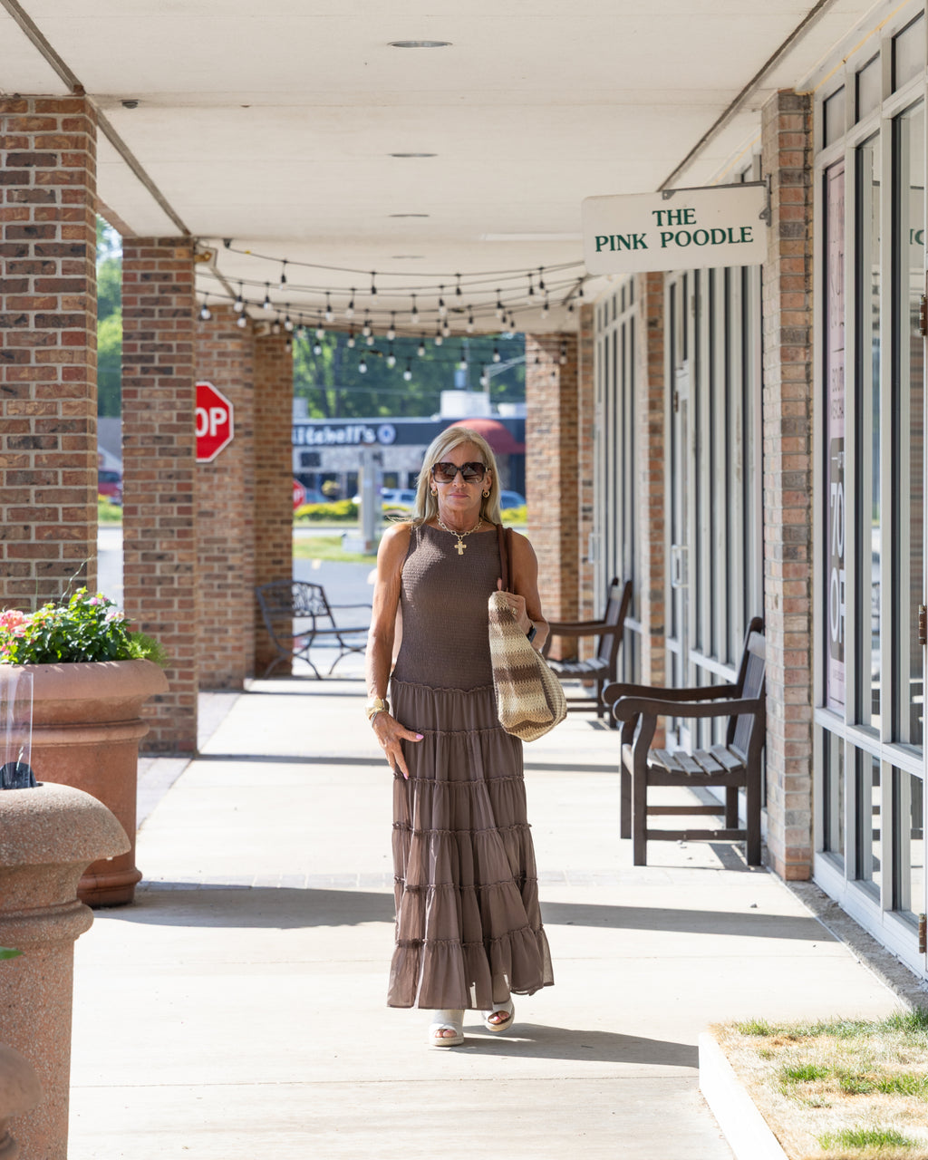 Smocked Boat Neck Tiered Maxi Dress