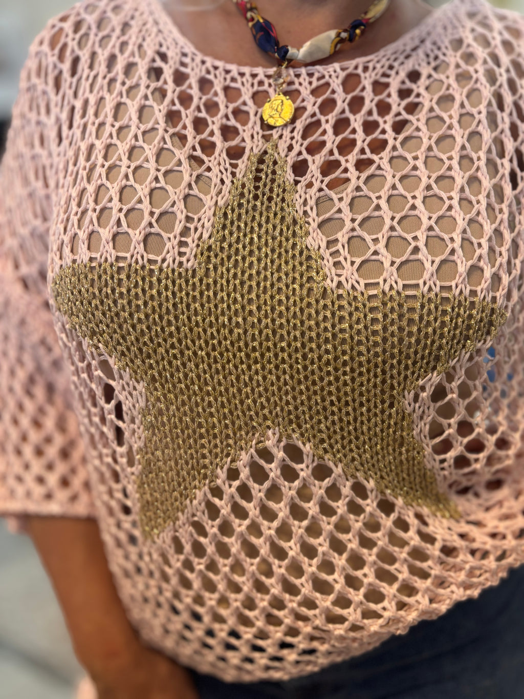 Best-Selling Crochet Top with Metallic Gold Star