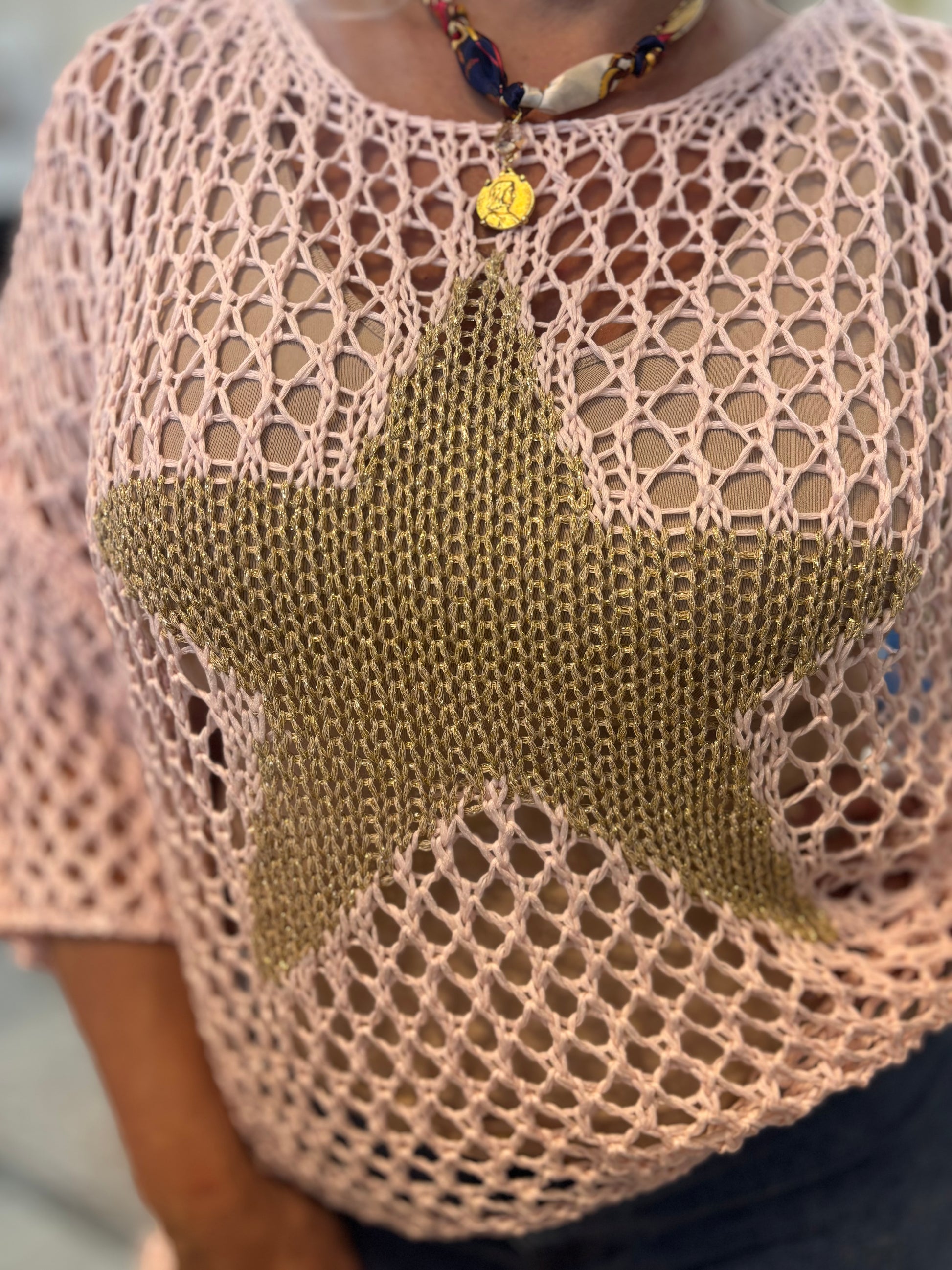 Best-Selling Crochet Top with Metallic Gold Star