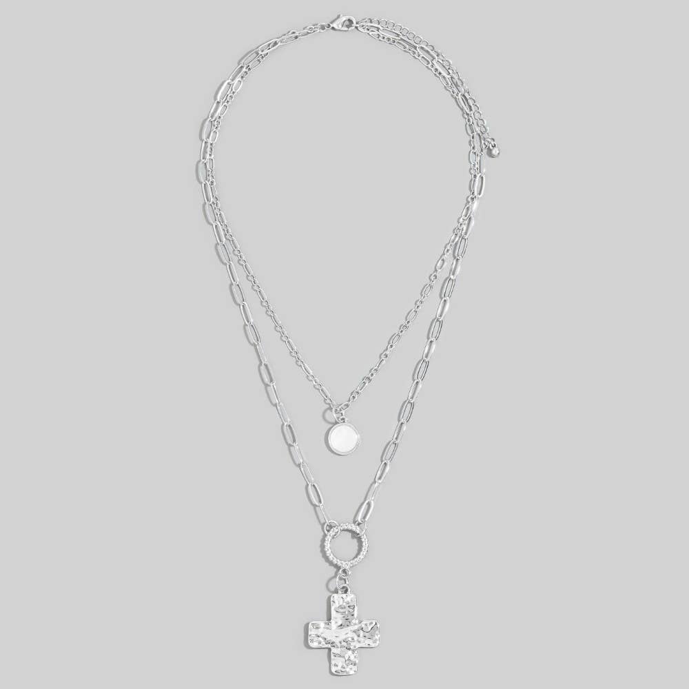 Hammered Cross Pendant Layered Necklace