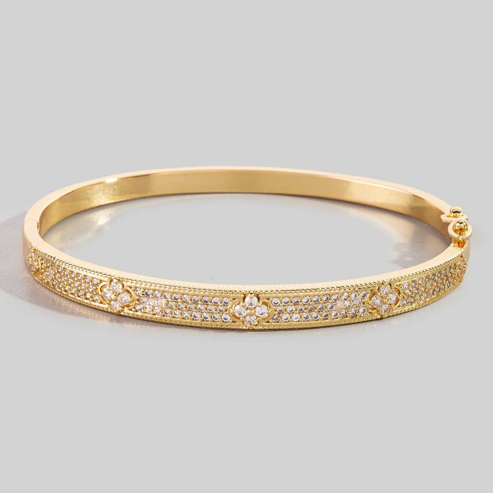 Pave Cz Clover Bangle Bracelet