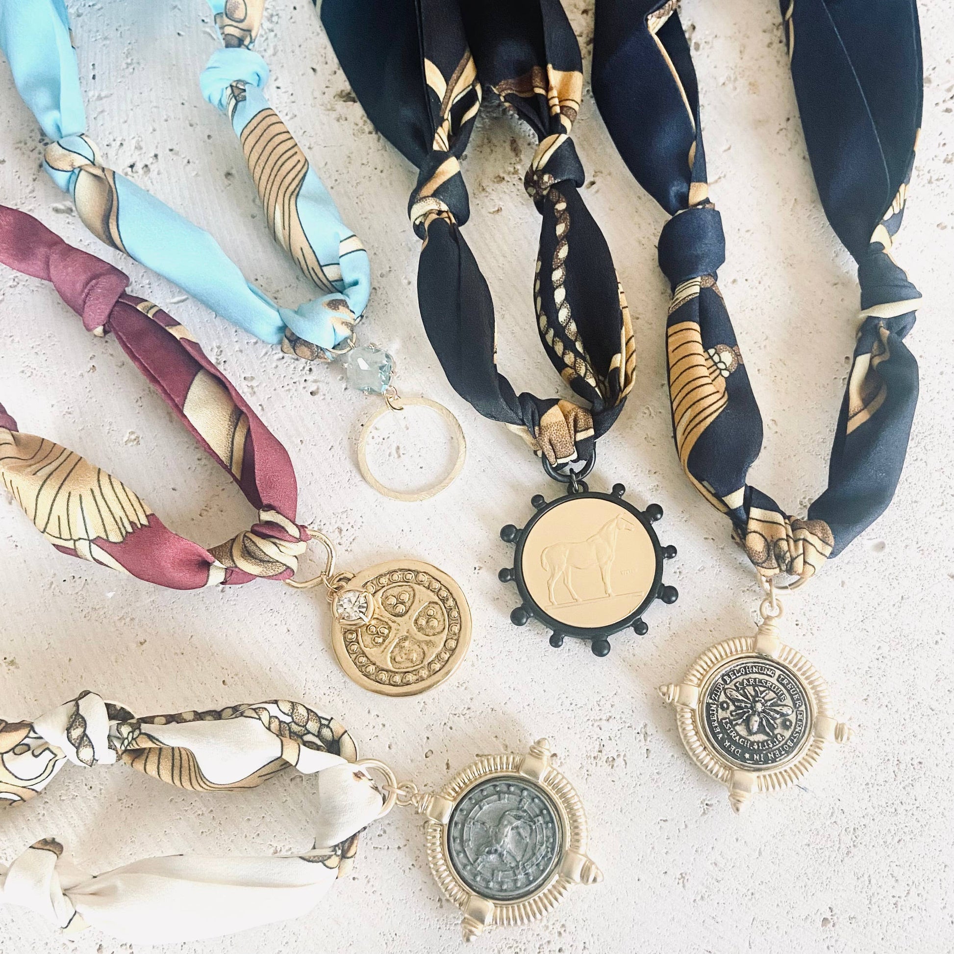 Scarf Necklace w/ Charms + Pendants