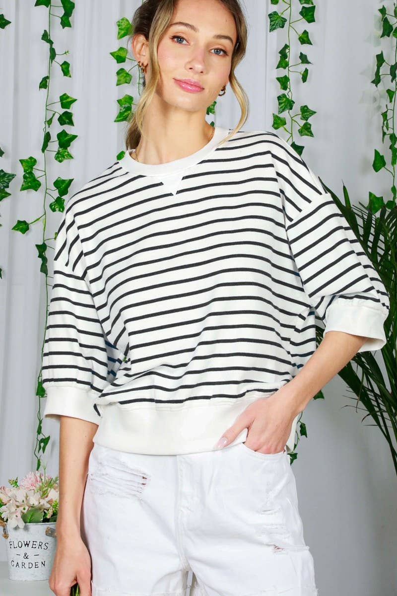 Striped Sweatshirt Terry Short Sleeve/Tessa