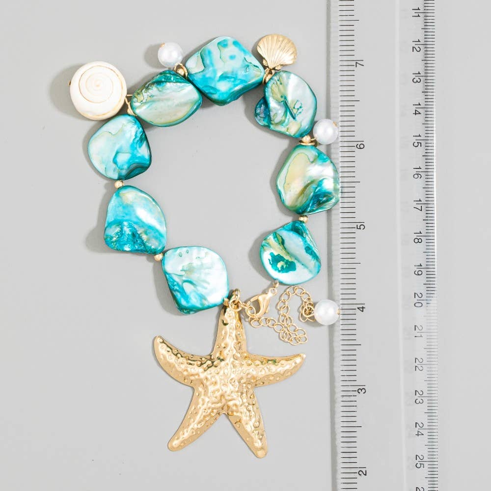 Marbled Shell Statement Bracelet With Starfish Pendant & Sea