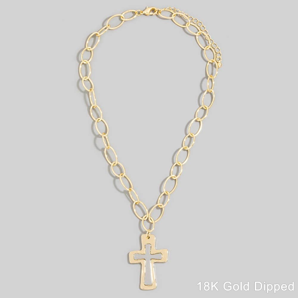 Flat Hammered Cross Pendant Necklace
