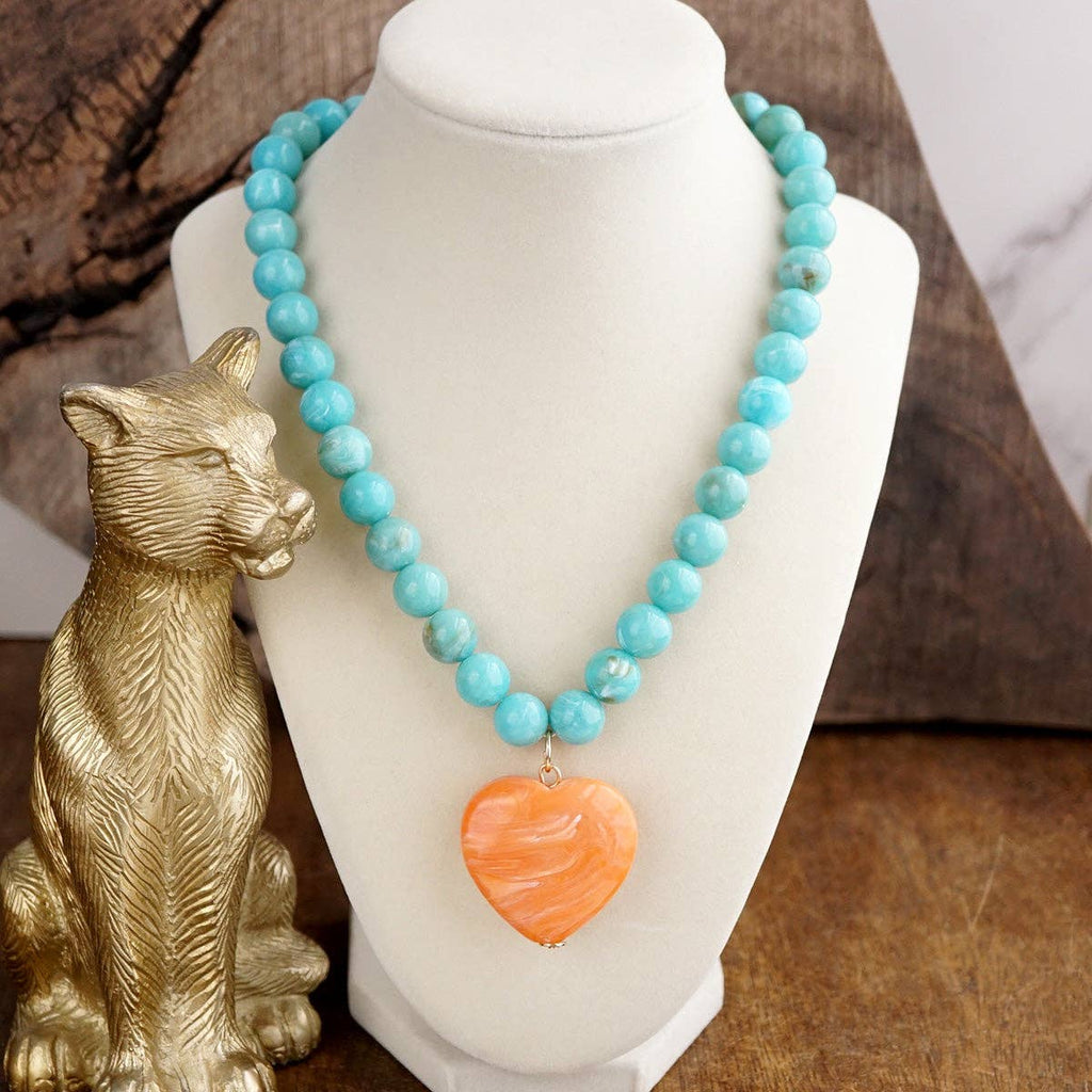 Sweet Tides – Chunky Beaded Heart Pendant Necklace
