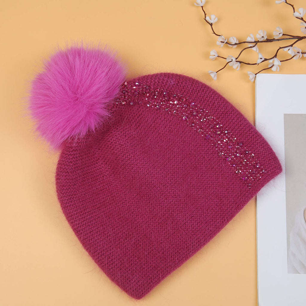 Elegant Sparkle Embellished Pompom Hat