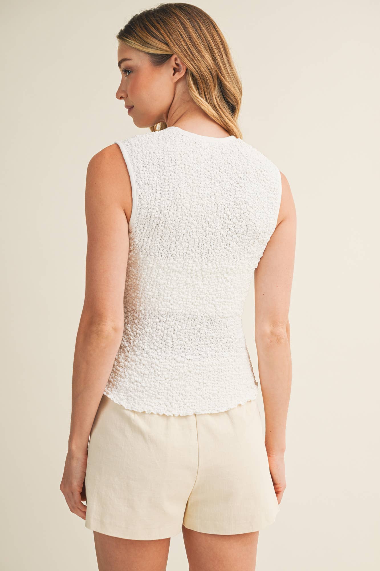 Rib-Trimmed Textured Popcorn Knit Top
