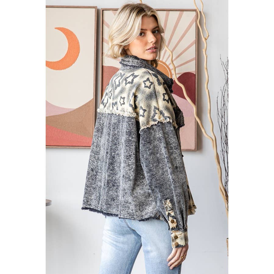 WASHED STAR PRINT CORDUROY MIX JACKET